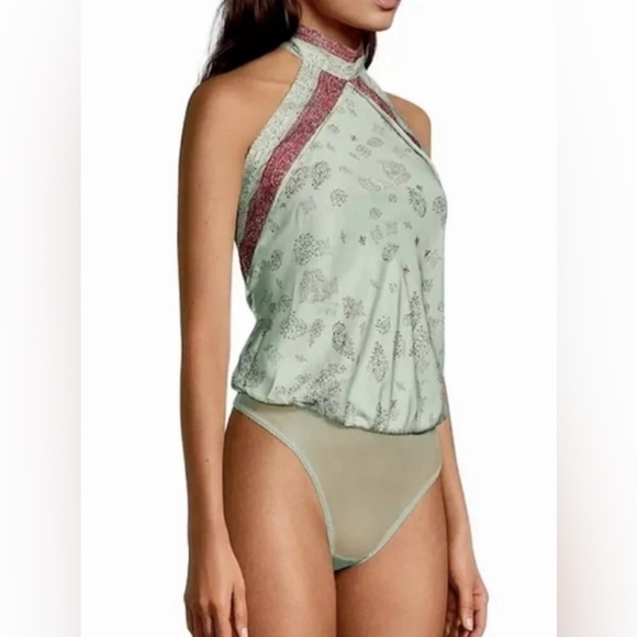 Free People 1 Thing Halter Tank Paisley Lilac Purple Floral Print Tie Bodysuit S - Picture 2 of 12